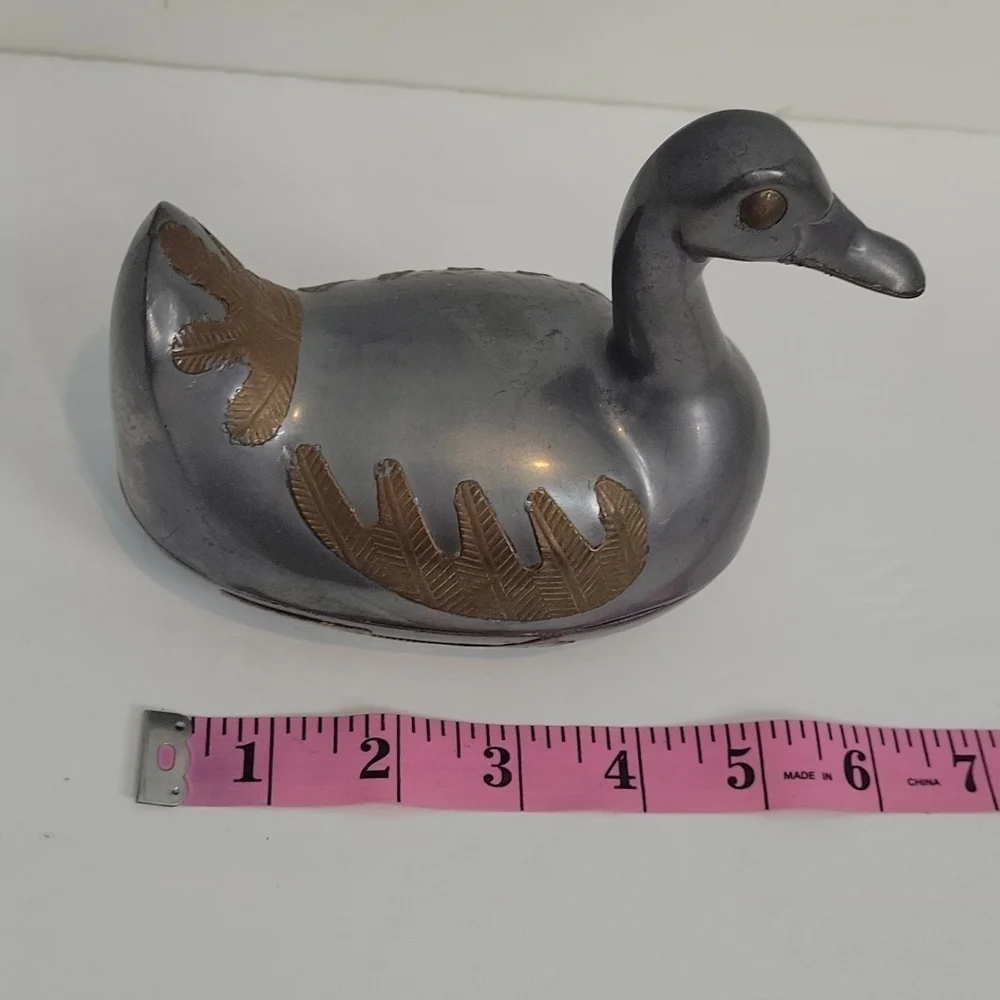 Vintage Chinese Pewter & Brass Overlay Duck Trinket boxes set of 3